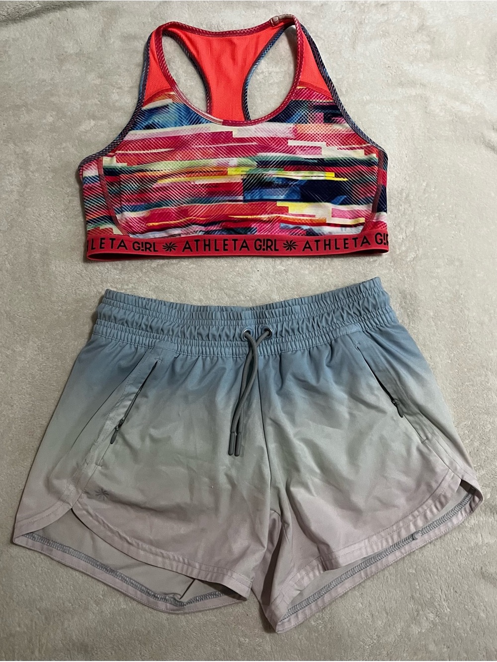 Athleta Girl Light Blue and Gray Active Shorts Set